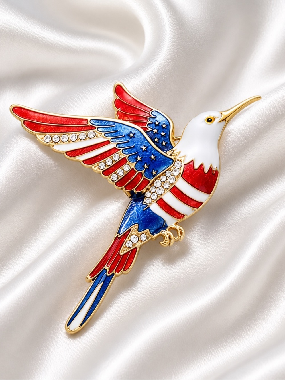 USA Flag Hummingbird Patriotic Brooch